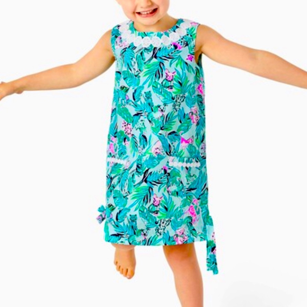 🌸🐶 Little Lilly Classic Shift - Seasalt Blue Barking Up The Palm Tree 🏝